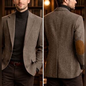 Vintage Neil Martin Gray Wool Herringbone Blazer 44R Dark Academia Aesthetic Men